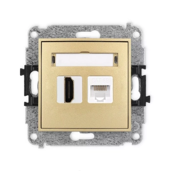 Mechanizm gniazda pojedynczego HDMI 2.0, 4K + gniazda komp. poj. 1xRJ45, kat. 5e, 8-stykowy Karlik seria ICON 29IGHK-45e kolor złoty