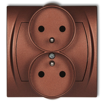 Gniazdo podwójne do ramki poziomej z uziemieniem 2x2P+Z z przesłonami torów Karlik seria LOGO 9LGPR-2zp kolor brązowy metalik