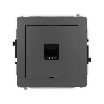 Mechanizm gniazda telefonicznego pojedynczego 1xRJ11, 4-stykowy, beznarzędziowe, bez pola opisowego Karlik seria DECO 28DGTBO-1 kolor grafitowy mat