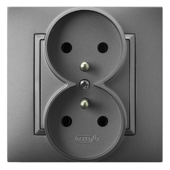 Gniazdo podwójne z uziemieniem kompletne z ramką seria ARIA kolor Szary mat symbol GP-2UZ/70