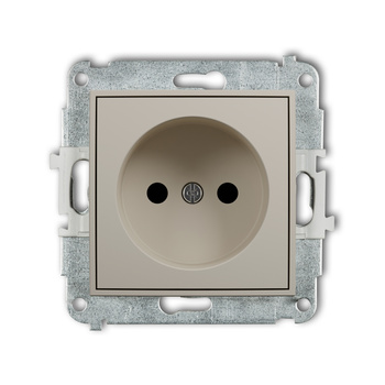 Mechanizm gniazda pojedynczego bez uziemienia 2P z przesłonami torów Karlik seria MINI 60MGP-1p kolor taupe