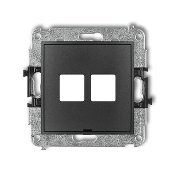 Mechanizm gniazda multimedialnego podwójnego bez modułu, bez pola opisowego standard Keystone Karlik seria ICON 11IGMBO-2P kolor grafitowy