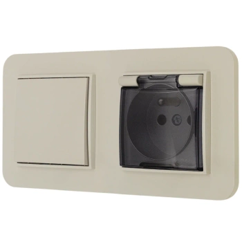 Włącznik pojedynczy z gniazdem hermetycznym z ramką zaokrągloną seria MINI kolor taupe