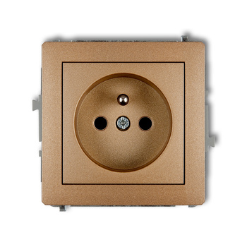 Mechanizm gniazda pojedynczego z uziemieniem 2P+Z z przesłonami torów Karlik seria DECO 8DGP-1zp kolor złoty metalik