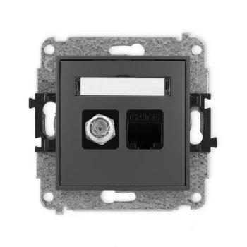 Mechanizm gniazda antenowego poj. typu F SAT + gniazda komp. poj. 1xRJ45, kat. 6, 8-stykowy Karlik seria MINI 28MGFK-3 kolor grafitowy mat