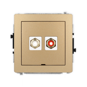 Mechanizm gniazda podwójnego RCA, bez pola opisowego typu cinch - biały i czerwony, pozłacany Karlik seria DECO 8DGRCABO-2 kolor złoty metalik