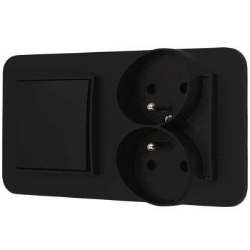 Włącznik pojedynczy z gniazdem podwójnym z ramką zaokrągloną seria MINI kolor czarny