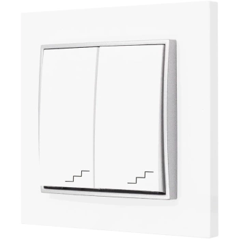 Włącznik schodowy podwójny z ramką kolor biały/srebrny