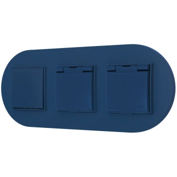 Włącznik pojedynczy i dwa gniazda hermetyczne z ramką okrągłą seria MINI kolor navy blue