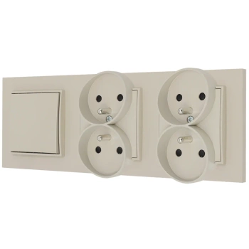 Włącznik pojedynczy i dwa gniazda podwójne z ramką prostą seria MINI kolor taupe