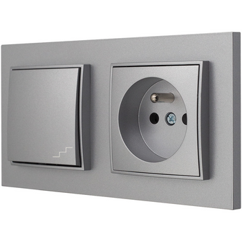 Włącznik z gniazdkiem pojedynczym kolor srebrny 3