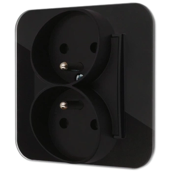 Gniazdo podwójne z ramką zaokrągloną efekt szkła seria ICON kolor czarny