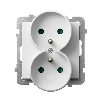 Gniazdo podwójne z uziemieniem z przesłonami torów prądowych, moduł bez ramki seria SONATA kolor Biały symbol GP-2RRZP/m/00