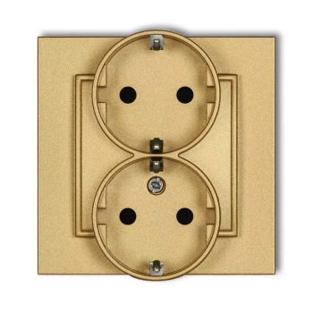 Gniazdo podwójne z uziemieniem SCHUKO 2x2P+Z z przesłonami torów Karlik seria MINI 29MGP-2sp kolor złoty