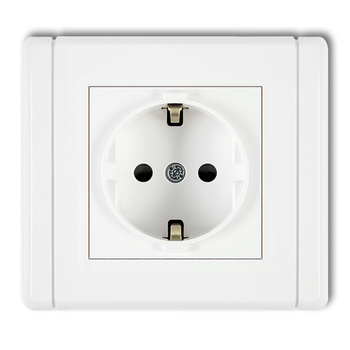Gniazdo pojedyncze z uziemieniem SCHUKO 2P+Z z przesłonami torów Karlik seria FLEXI FGP-1sp kolor biały