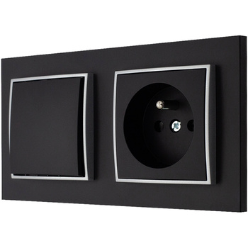 Włącznik z gniazdkiem pojedynczym kolor czarny mat/srebrny 1