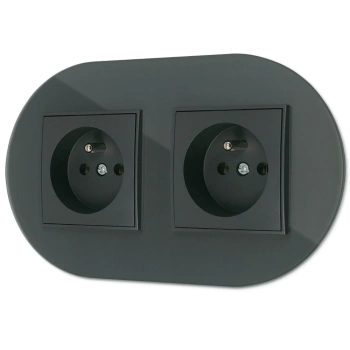 Dwa gniazda pojedyncze z ramką okrągłą efekt szkła seria ICON kolor grafitowy mat