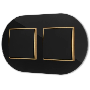 Dwa włączniki pojedyncze z ramką okrągłą efekt szkła seria ICON kolor czarny/złoty