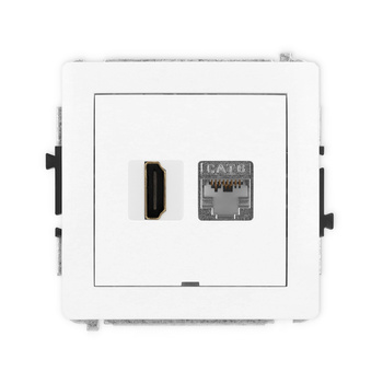 Mechanizm gniazda pojedynczego HDMI 2.0, 4K + gniazda komp. poj. 1xRJ45, kat. 6, ekranowany, 8-stykowy, bez pola opisowego Karlik seria DECO DGHKBO-46 kolor biały