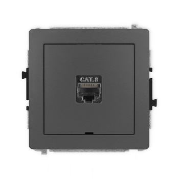 Mechanizm gniazda komputerowego pojedynczego 1xRJ45, kat. 8, ekranowany, 8-stykowy, bez pola opisowego Karlik seria DECO 28DGKBO-11 kolor grafitowy mat