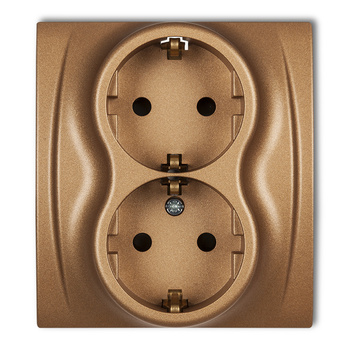 Gniazdo podwójne z uziemieniem SCHUKO 2x2P+Z z przesłonami torów Karlik seria LOGO 8LGP-2sp kolor złoty metalik