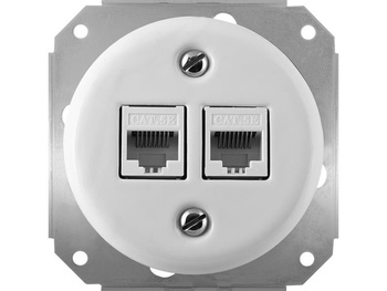 Gniazdo LAN 2xRJ45 kat.5e 'Retro ceramic' bez ramki, białe