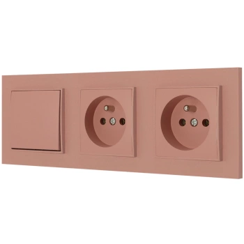 Włącznik pojedynczy i dwa gniazda pojedyncze z ramką kwadratową seria MINI kolor łososiowy