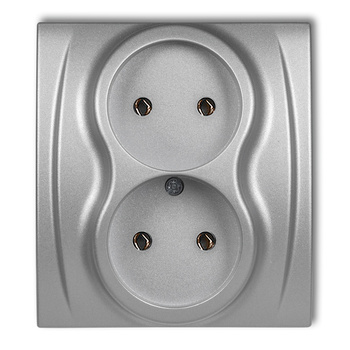 Gniazdo podwójne bez uziemienia 2x2P bez przesłon torów prądowych Karlik seria LOGO 7LGP-2 kolor srebrny metalik