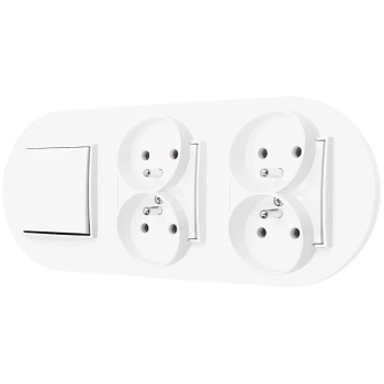 Włącznik pojedynczy i dwa gniazda podwójne z ramką okrągłą seria MINI kolor biały