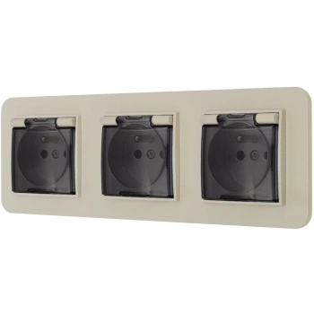 Trzy gniazda hermetyczne z ramką zaokrągloną seria MINI kolor taupe