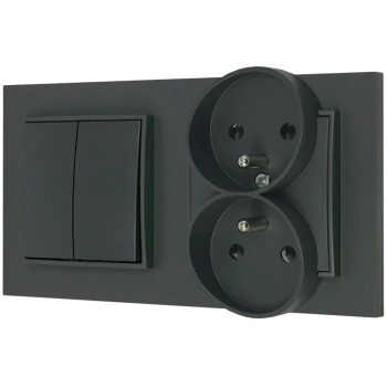 Włącznik podwójny z gniazdem podwójnym z ramką prostą seria MINI kolor grafitowy mat