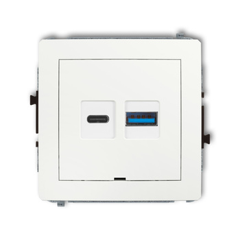 Mechanizm ładowarki USB podwójnej USB C + USB A, 20W max., bez pola opisowego Karlik seria DECO 25DCUSBBO-8 kolor biały mat
