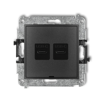 Mechanizm ładowarki USB podwójnej 2xUSB C, 20W max., bez pola opisowego Karlik seria ICON 11ICUSBBO-7 kolor grafitowy