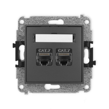 Mechanizm gniazda komputerowego podwójnego 2xRJ45, kat. 7, ekranowany, 8-stykowy Karlik seria ICON 28IGK-10 kolor grafitowy mat