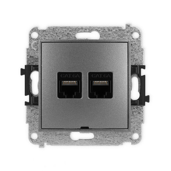 Mechanizm gniazda komputerowego podwójnego 2xRJ45, kat. 6A, 8-stykowy, bez pola opisowego Karlik seria ICON 11IGKBO-8 kolor grafitowy