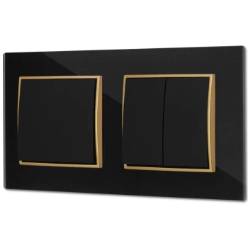 Dwa włączniki pojedynczy i podwójny z ramką kwadratową efekt szkła seria ICON kolor czarny/złoty