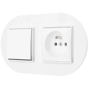 Włącznik pojedynczy z gniazdem pojedynczym z ramką okrągłą seria MINI kolor biały mat