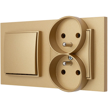 Włącznik z gniazdkiem podwójnym kolor złoty 9