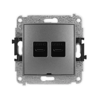 Mechanizm gniazda podwójnego 2xUSB C-C, bez pola opisowego Karlik seria MINI 11MGUSBBO-8 kolor grafitowy