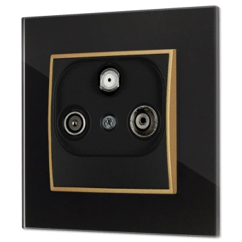 Gniazdo rtv-sat z ramką kwadratową efekt szkła seria ICON kolor czarny/złoty