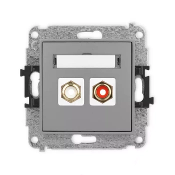 Mechanizm gniazda podwójnego RCA typu cinch - biały i czerwony, pozłacany Karlik seria MINI 27MGRCA-2 kolor szary mat