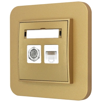 Gniazdo rj45/antenowe z ramką zaokrągloną seria MINI kolor złoty