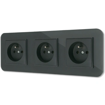 Trzy gniazda pojedyncze z ramką zaokrągloną efekt szkła seria ICON kolor grafitowy mat