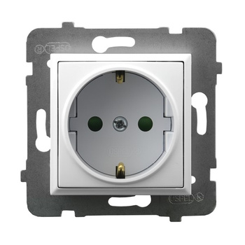 Gniazdo pojedyncze z uziemieniem schuko z przesłonami torów prądowych seria ARIA kolor Biały symbol GP-1USP/m/00