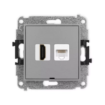 Mechanizm gniazda pojedynczego HDMI 2.0, 4K + gniazda komp. poj. 1xRJ45, kat. 5e, 8-stykowy, bez pola opisowego Karlik seria ICON 27IGHKBO-45e kolor szary mat