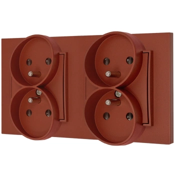 Dwa gniazda podwójne z ramką kwadratową seria MINI kolor terakota