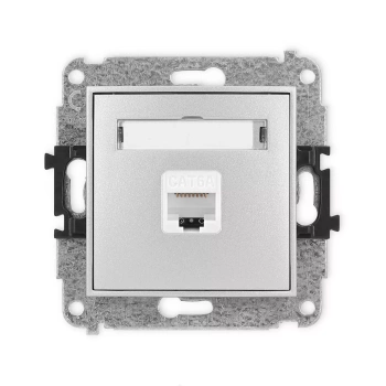 Mechanizm gniazda komputerowego pojedynczego 1xRJ45, kat. 6A, 8-stykowy Karlik seria ICON 7IGK-7 kolor srebrny metalik