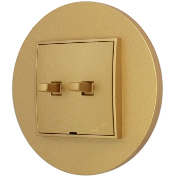 Włącznik schodowy podwójny w stylu USA ramka okrągła seria Mini kolor złoty