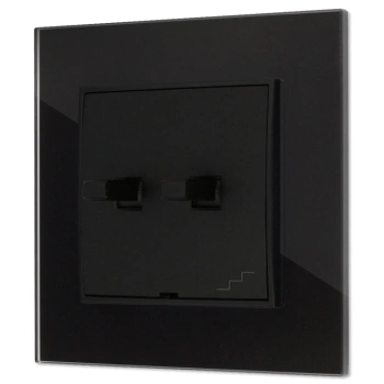 Włącznik schodowy podwójny w stylu USA ramka kwadratowa efekt szkła seria ICON kolor czarny
