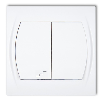 Łącznik jednobiegunowy ze schodowym wspólne zasilanie Karlik seria LOGO LWP-10.1 kolor biały